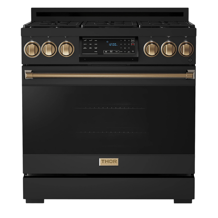 Thor Kitchen Gordon Ramsay Series 36-Inch Professional Gas Range with Tilt Panel Touch Control in Black with Bronze Trim (RSG36B-BRZ) Thor Kitchen