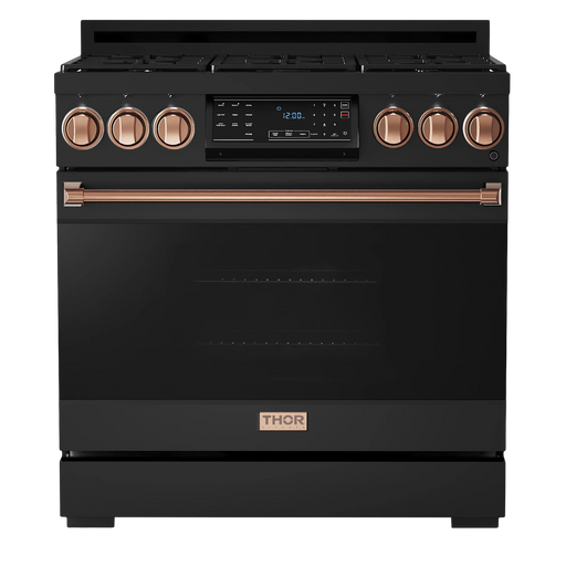 Gordon Ramsay Series 36-Inch Professional Gas Range with Tilt Panel Touch Control in Black with Rose Gold Trim (RSG36B-RSG) - front view