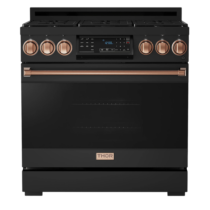 Thor Kitchen Gordon Ramsay Series 36-Inch Professional Gas Range with Tilt Panel Touch Control in Black with Rose Gold Trim (RSG36B-RSG) Thor Kitchen