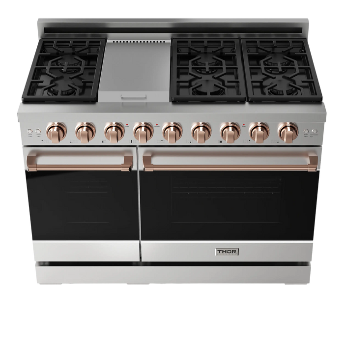 Thor Kitchen Gordon Ramsay Series 48-Inch Professional Gas Range with Double Oven in Stainless Steel with Rose Gold Trim (RSG48E-RSG) Thor Kitchen