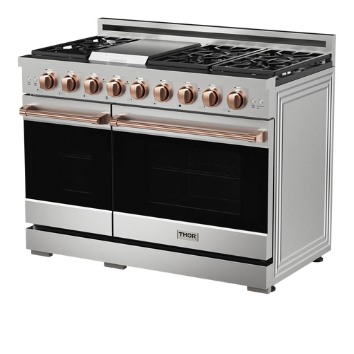 Gordon Ramsay Series 48-Inch Professional Gas Range with Double Oven in Stainless Steel with Rose Gold Trim (RSG48E-RSG) - angle view