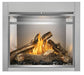 Napoleon Riverside 36 clean face outdoor natural gas fireplace with oak logs and woodland media