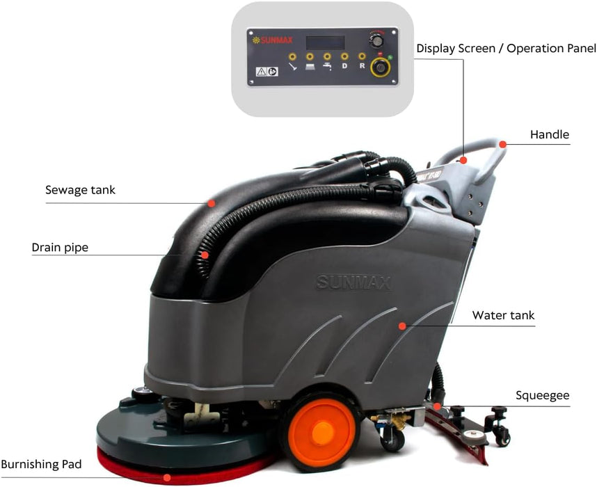 SANITMAX Self-Propelled Floor Scrubber RT50D– 22" Cleaning Path, Automatic Forward/Reverse Drive with... - Dimensions
