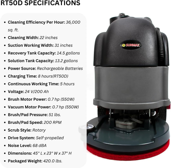 SANITMAX Self-Propelled Floor Scrubber RT50D– 22" Cleaning Path, Automatic Forward/Reverse Drive with... - Lifestyle View