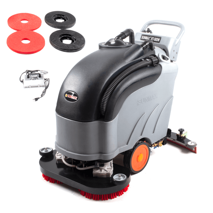 SUNMAX RT50DW — RT50DW 28" Self-Propelled Dual-Brush Floor Scrubber – Clean Large Floors Faster 