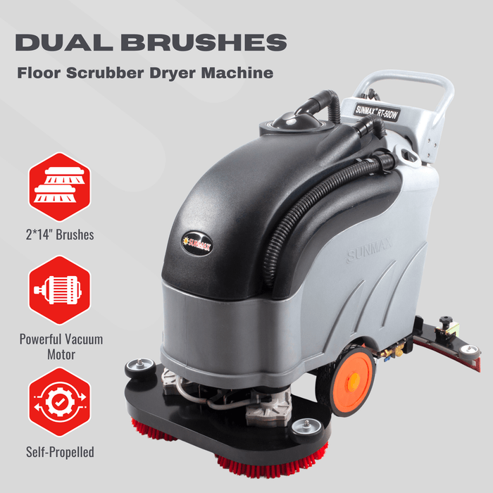 SANITMAX RT50DW 28" Dual Brushes Self-Propelled Floor Scrubber Dryer Machine - Close-Up