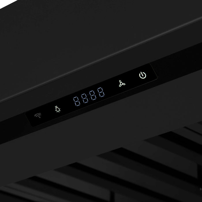 Forno Ambassador 36-inch range hood in black touch control panel detail