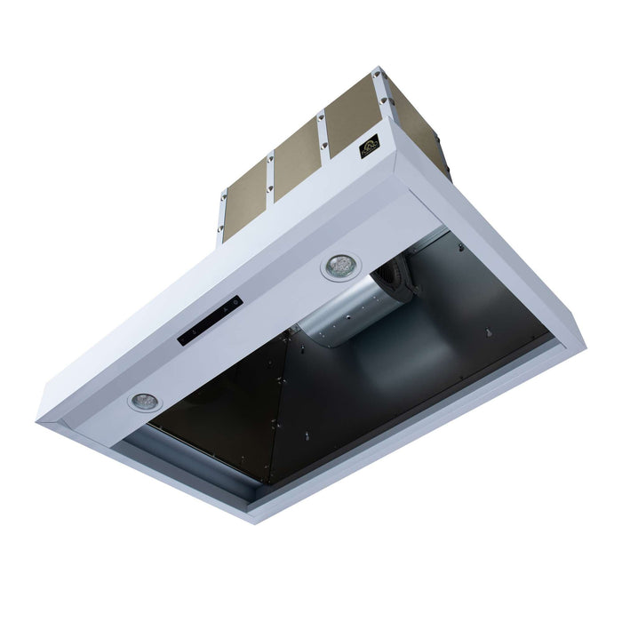Forno Ambassador 36-inch range hood in white blower motor housing