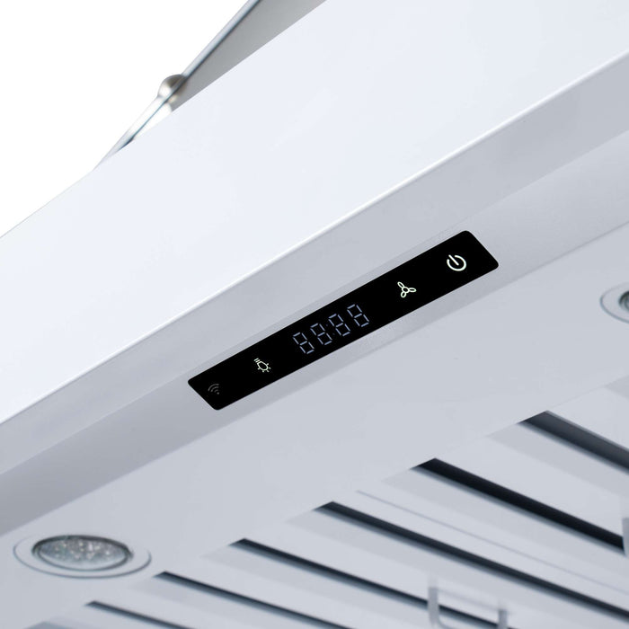 Forno Ambassador 48-inch range hood in white touch control panel detail