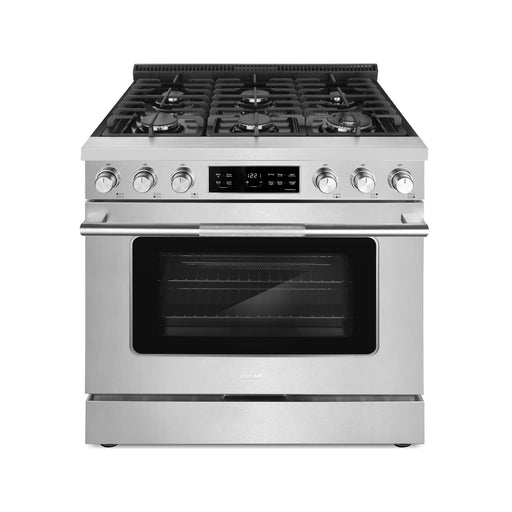 Cosmo 36-Inch Stellar Collection 5.8 Cu. Ft. Gas Range, 6 Burners, Convection Oven, Cast Iron Grates, Stainless Steel front view
