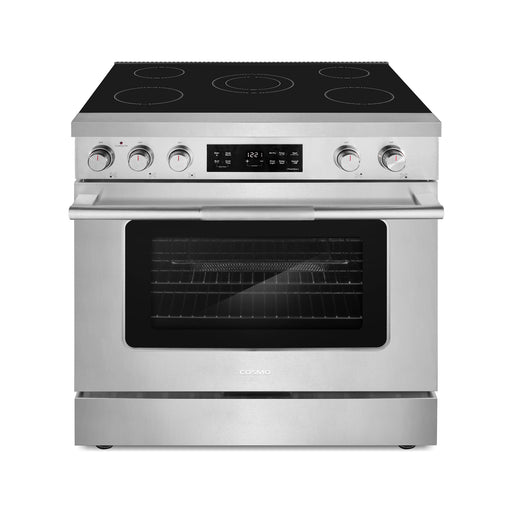 Cosmo 36-Inch Stellar Collection 5.8 Cu. Ft. Electric Range, 5 Burner Ceramic Glass Cooktop, Convection Oven, Stainless Steel front view