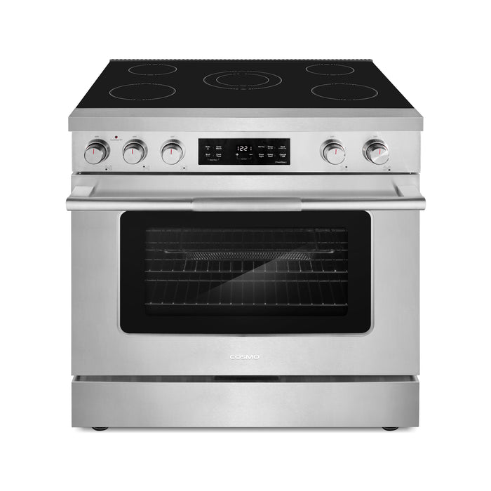 Cosmo 36 in. Stellar Collection 5.8 cu. ft. Electric Range, 5 Burner Ceramic Glass Cooktop, Convection Oven, Stainless Steel front view