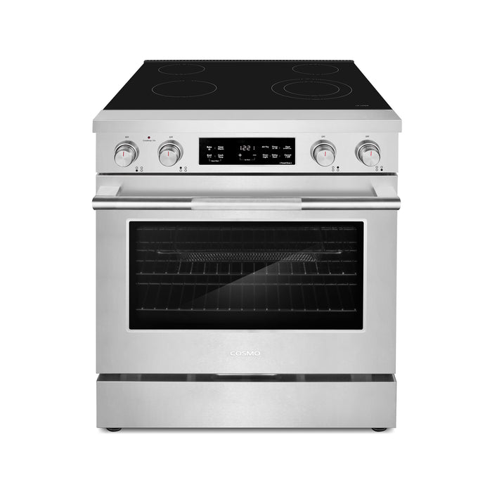 Cosmo 30 in. Stellar Collection 4.6 cu. ft. Electric Range, 4 Burner Ceramic Glass Cooktop, Convection Oven, Stainless Steel front view