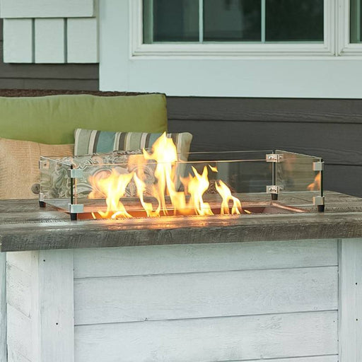 The Outdoor Greatroom Rectangular Glass Wind Guard Fire Pit - Side View
