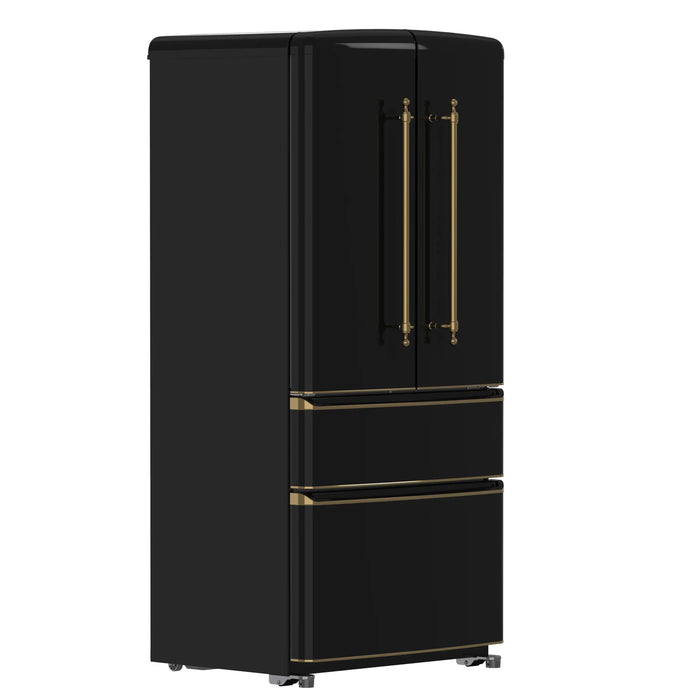 Forno Luigi 33-Inch 18 cu.ft. French Door Refrigerator in Black with Antique Brass Handles (FFFFD1791-33BLK)