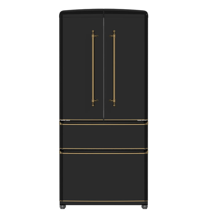 Forno Luigi 33-Inch 18 cu.ft. French Door Refrigerator in Black with Antique Brass Handles (FFFFD1791-33BLK)