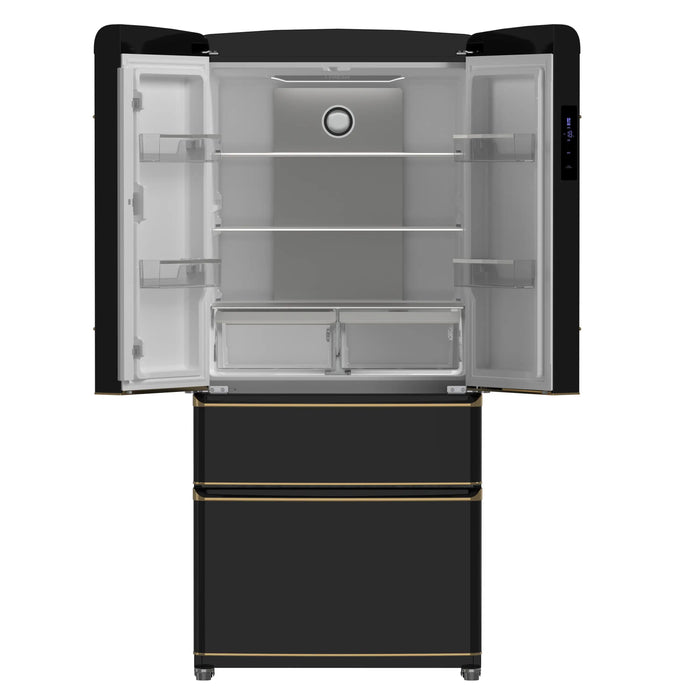 Forno Luigi 33-Inch 18 cu.ft. French Door Refrigerator in Black with Antique Brass Handles (FFFFD1791-33BLK)