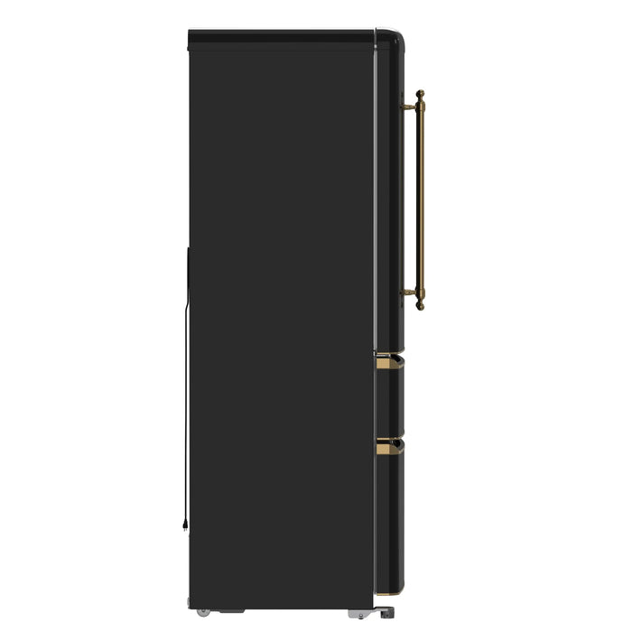 Forno Luigi 33-Inch 18 cu.ft. French Door Refrigerator in Black with Antique Brass Handles (FFFFD1791-33BLK)