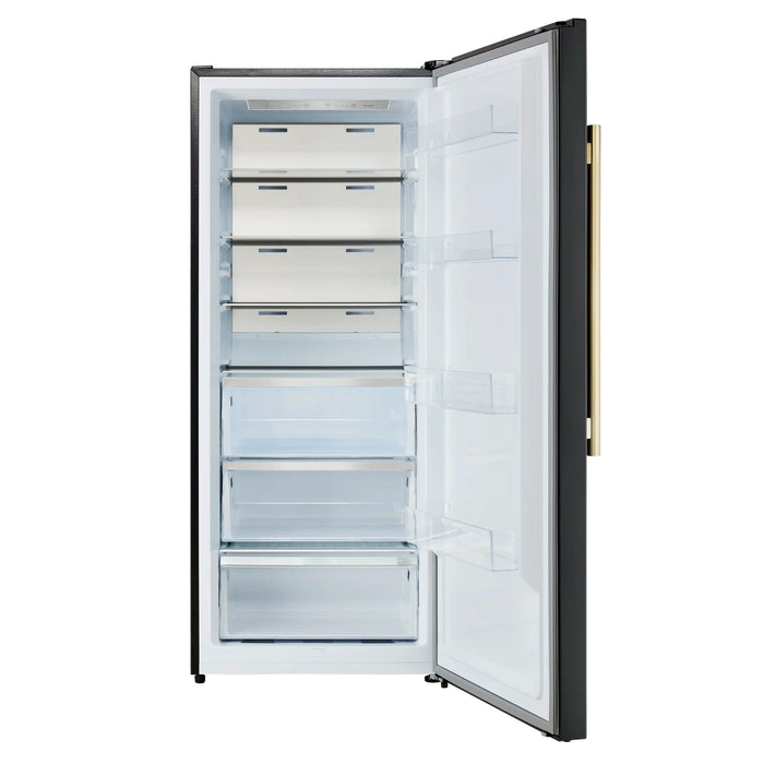 Forno Maderno 28-Inch 13.6 Cu.Ft. Convertible Upright Freezer/Refrigerator in Black with Antique Brass Handle, Right Swing (FFFFD1722-28BLK-RS)