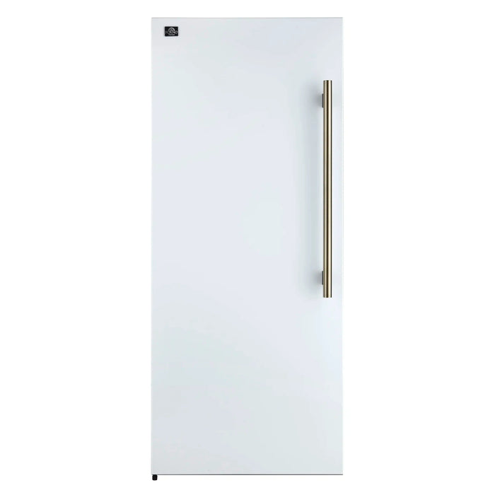 Forno Maderno 28-Inch Built-In 13.6 Cu.Ft. Convertible Refrigerator in White with Antique Brass Handle, Left Swing with Decorative Grille (FFFFD1722-32LMG-WHT)