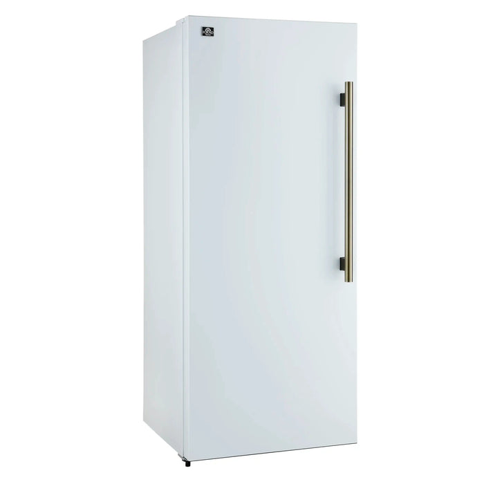 Forno Maderno 28-Inch Built-In 13.6 Cu.Ft. Convertible Refrigerator in White with Antique Brass Handle, Left Swing with Decorative Grille (FFFFD1722-32LMG-WHT)