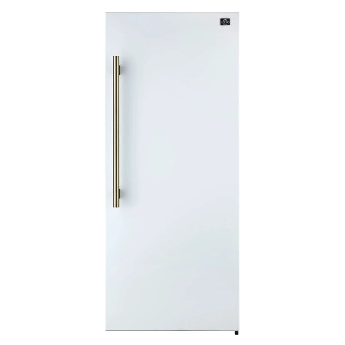 Forno Maderno 28-Inch Built-In 13.6 Cu.Ft. Convertible Refrigerator in White with Antique Brass Handle, Right Swing with Decorative Grille (FFFFD1722-32RSG-WHT)