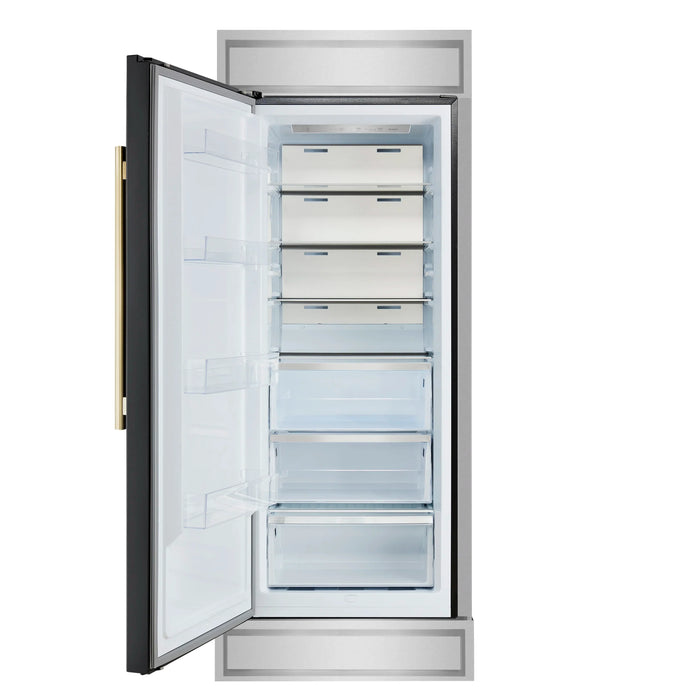 Forno Maderno 28-Inch Built-In Convertible Refrigerator in Black with Antique Brass, 13.6 cu.ft, Left Swing, Decorative Grille (FFFFD1722-32LMG-BLK)