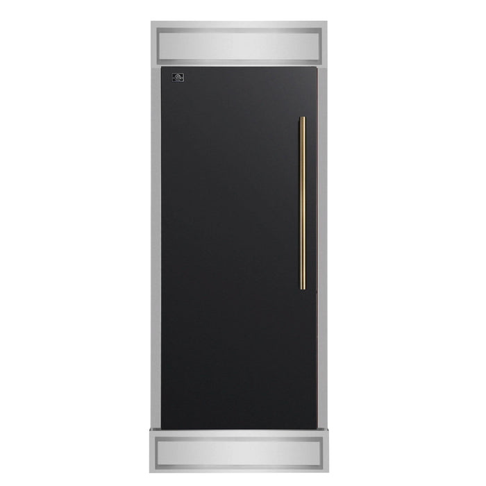 Forno Maderno 28-Inch Built-In Convertible Refrigerator in Black with Antique Brass, 13.6 cu.ft, Left Swing, Decorative Grille (FFFFD1722-32LMG-BLK)