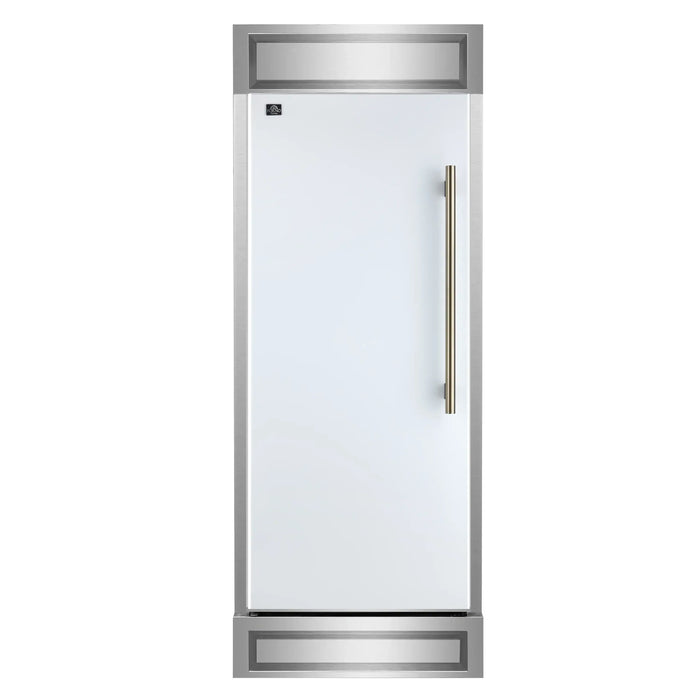 Forno Maderno 28-Inch Built-In 13.6 Cu.Ft. Convertible Refrigerator in White with Antique Brass Handle, Left Swing with Decorative Grille (FFFFD1722-32LMG-WHT)