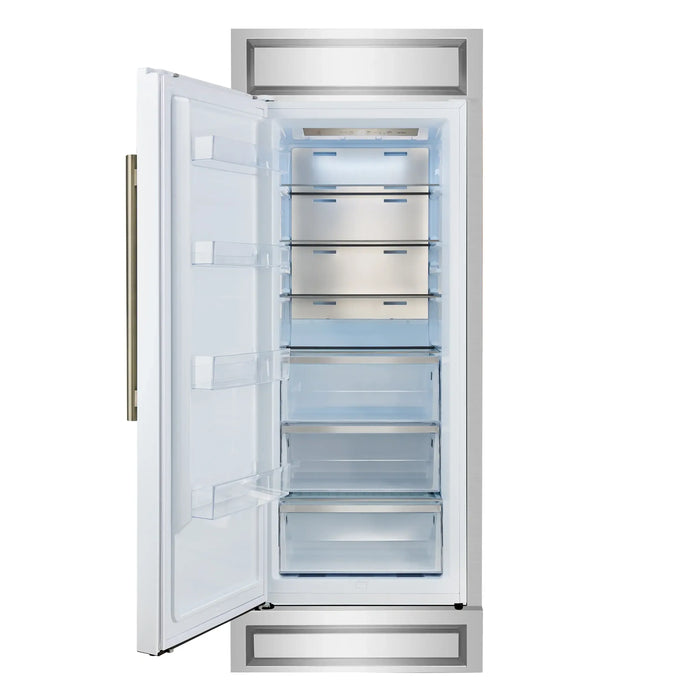 Forno Maderno 28-Inch Built-In 13.6 Cu.Ft. Convertible Refrigerator in White with Antique Brass Handle, Left Swing with Decorative Grille (FFFFD1722-32LMG-WHT)