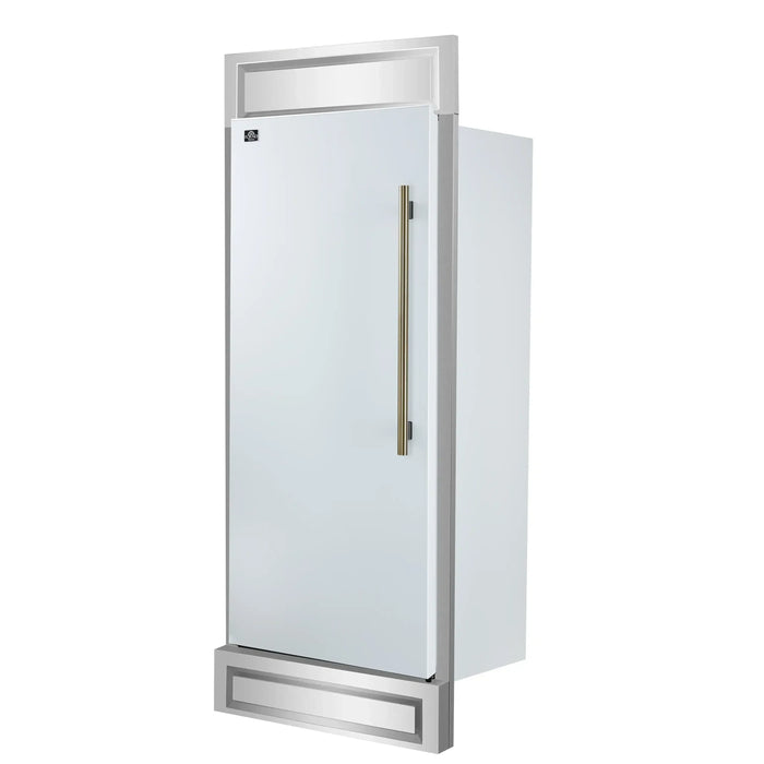 Forno Maderno 28-Inch Built-In 13.6 Cu.Ft. Convertible Refrigerator in White with Antique Brass Handle, Left Swing with Decorative Grille (FFFFD1722-32LMG-WHT)