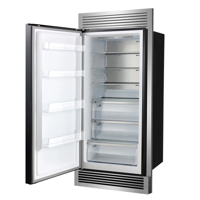 Forno Maderno 28-Inch Built-In Convertible Refrigerator in Black with Decorative Trim Grille, Antique Brass Handles, 13.6 cu.ft., Left Swing (FFFFD1722-32LSG-BLK)