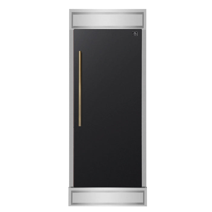 Forno Maderno 28-Inch Built-In Convertible Refrigerator Black with Decorative Grille, Antique Brass Handles, 13.6 cu.ft., Right Swing (FFFFD1722-32RMG-BLK)