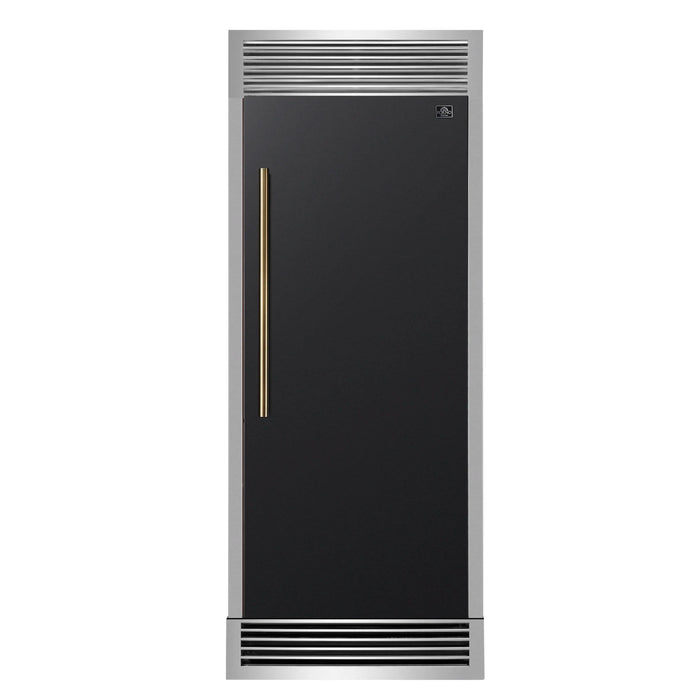Forno Maderno 28-Inch Built-In Convertible Refrigerator Black with Decorative Grille, Antique Brass Handles, 13.6 cu.ft., Right Swing (FFFFD1722-32RSG-BLK)