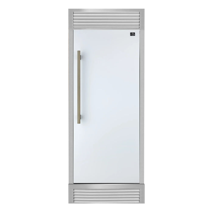 Forno Maderno 28-Inch Built-In 13.6 Cu.Ft. Convertible Refrigerator in White with Antique Brass Handle, Right Swing with Decorative Grille (FFFFD1722-32RSG-WHT)