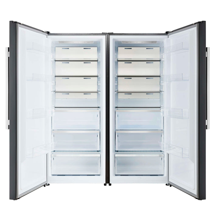 Forno Maderno 60-Inch 27.2 Cu. Ft. Built-In Convertible Refrigerator and Freezer in Black with Modern Trim and Antique Brass Handles (FFFFD1722-60MG-BLK)