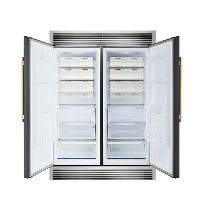 Forno Maderno 60-Inch 27.2 Cu. Ft. Built-In Convertible Refrigerator and Freezer in Black with Modern Grille Trim and Antique Brass Handles ( FFFFD1722-60SG-BLK)