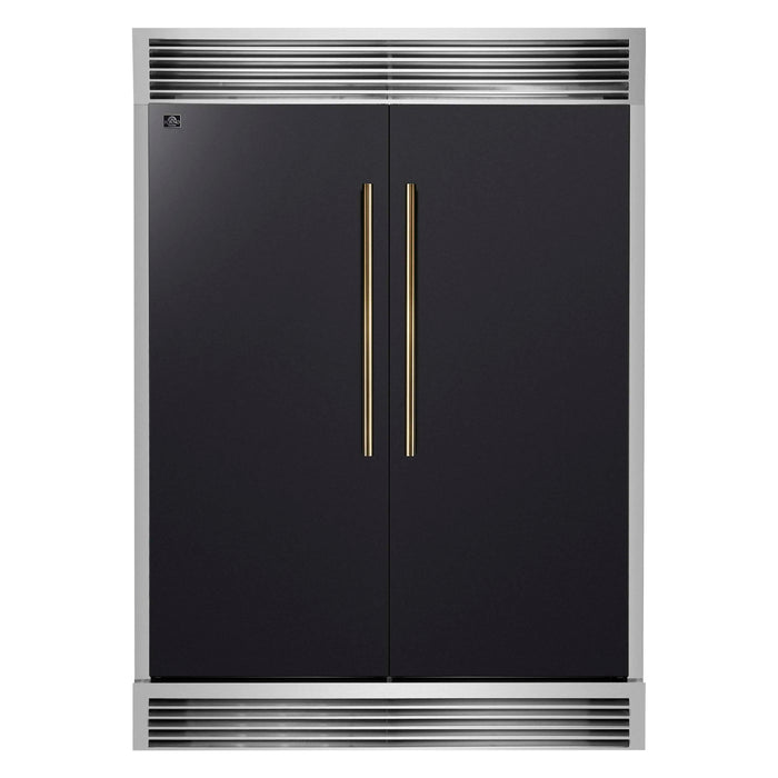 Forno Maderno 60-Inch 27.2 Cu. Ft. Built-In Convertible Refrigerator and Freezer in Black with Modern Grille Trim and Antique Brass Handles ( FFFFD1722-60SG-BLK)