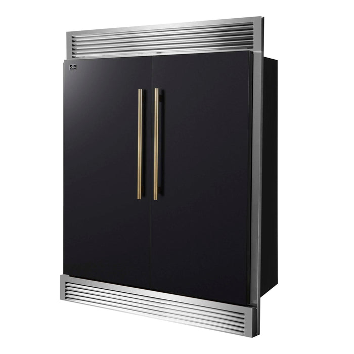 Forno Maderno 60-Inch 27.2 Cu. Ft. Built-In Convertible Refrigerator and Freezer in Black with Modern Grille Trim and Antique Brass Handles ( FFFFD1722-60SG-BLK)