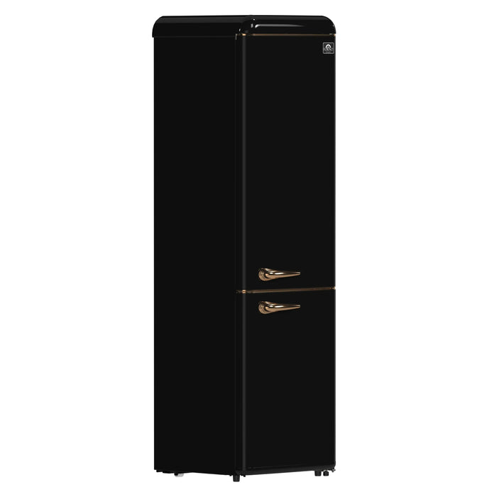 Forno Storico 22-Inch 9 Cu.Ft. Retro Bottom Freezer Refrigerator in Black with Copper-Tone Handle (FFFFD1745-22BLK)