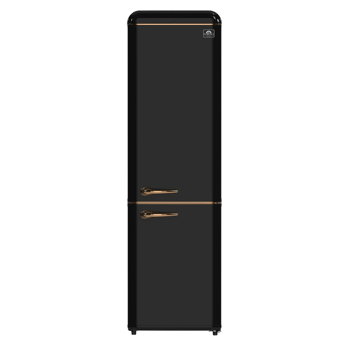 Forno Storico 22-Inch 9 Cu.Ft. Retro Bottom Freezer Refrigerator in Black with Copper-Tone Handle (FFFFD1745-22BLK)