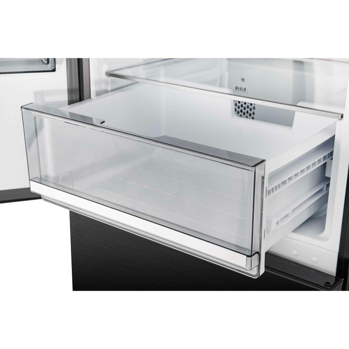 Forno Custodia 48-inch refrigerator in black crisper drawer detail