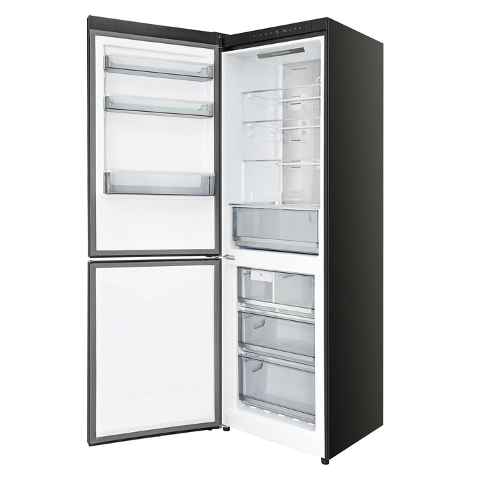 Forno Custodia 24-inch refrigerator in black right angled view with the door open