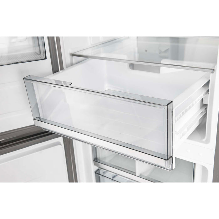 Forno Custodia 48-inch refrigerator in stainless steel crisper drawer detail