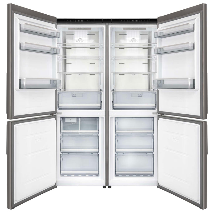 Forno Custodia 48-inch refrigerator in stainless steel front view with the door open