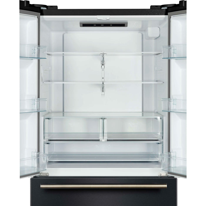 Forno Rivello 36-Inch French Door 27.4 Cu. Ft. Refrigerator with Internal Water Dispenser in Black with Antique Brass Handles (FFFFD1783-36BLK)