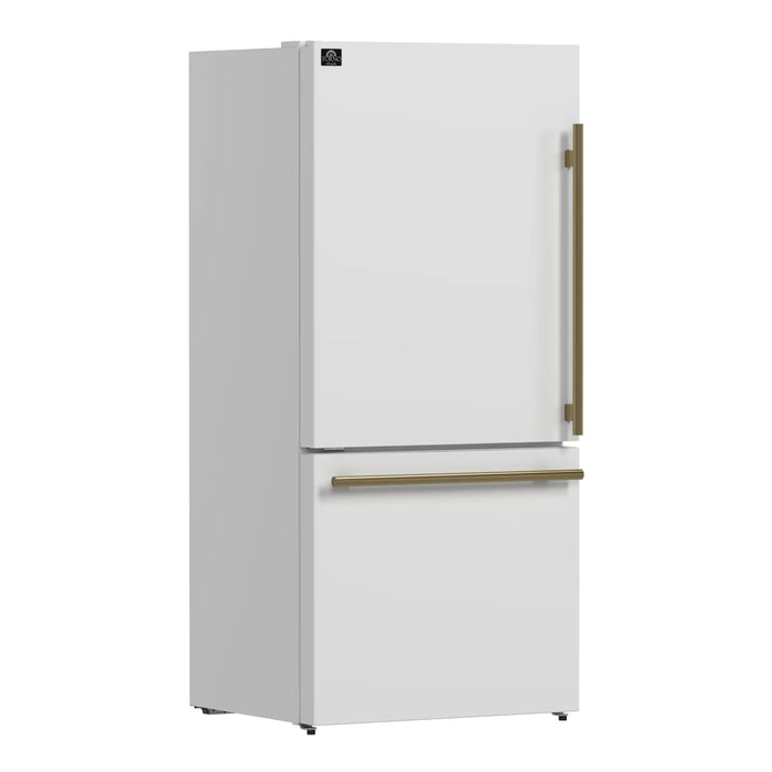 Forno Milano Espresso Package - 62-Inch, 34.4 cu. ft. Refrigerators with Bottom Freezers in White with Antique Brass Handle (FFFFD1787-60WHT)