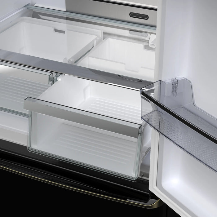 Forno Luigi 33-Inch 18 cu.ft. French Door Refrigerator in Black with Antique Brass Handles (FFFFD1791-33BLK)