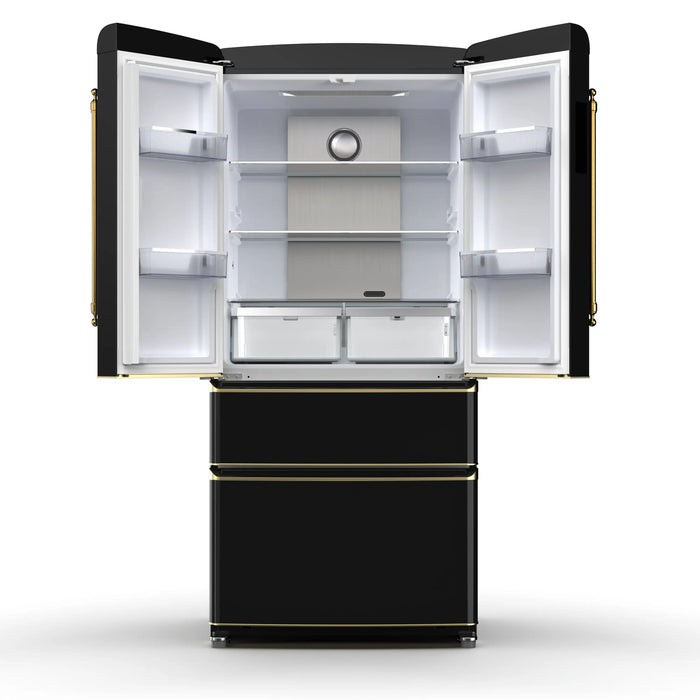 Forno Luigi 33-Inch 18 cu.ft. French Door Refrigerator in Black with Antique Brass Handles (FFFFD1791-33BLK)