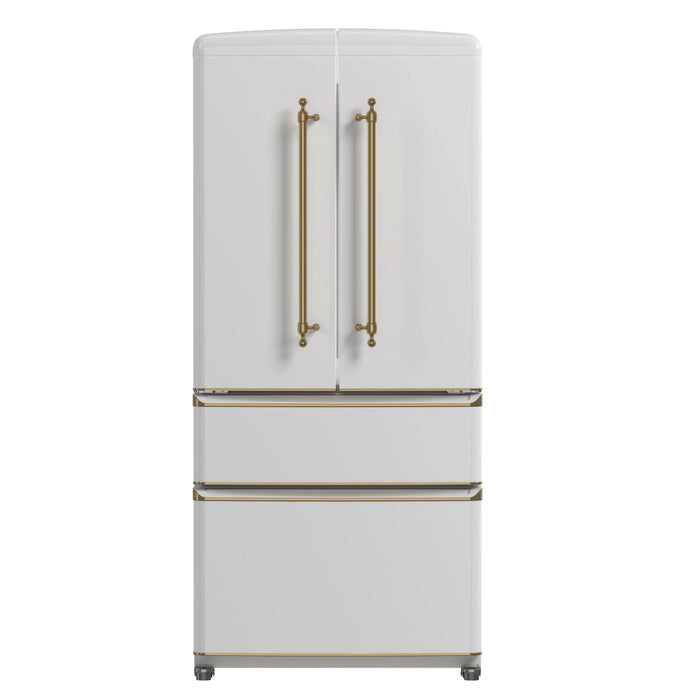 Forno Luigi 33-Inch 18 cu.ft. French Door Refrigerator in White with Antique Brass Handles (FFFFD1791-33WHT)